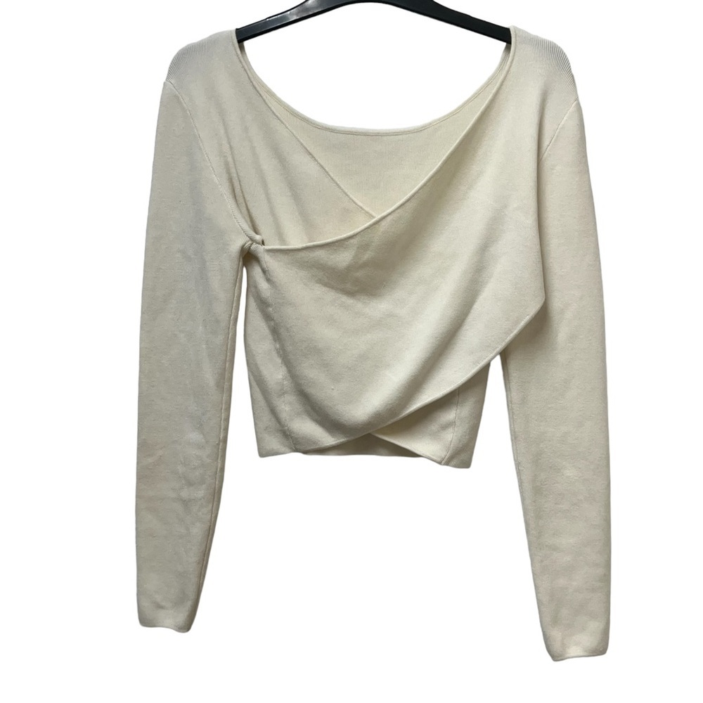 Cropped Long Sleeve Wrap Sweater Size Large